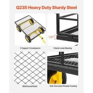 1200 lbs steel garden cart, heavy duty pullable garden wagon yard cart, 2 in 1 outdoor metal utility wagon yard trailer with 13" all terrain tires, mesh removable sides and 180°rotating handle