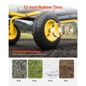 1200 lbs steel garden cart, heavy duty pullable garden wagon yard cart, 2 in 1 outdoor metal utility wagon yard trailer with 13" all terrain tires, mesh removable sides and 180°rotating handle