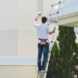 12.5ft telescoping ladder, aluminum lightweight multi purpose collapsible extension, one touch retraction ladder, heavy duty 330lbs max capacity with non slip feet, for home, outdoor work, loft