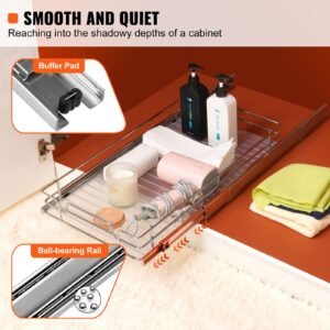 12.5"wx16.5"dx3.5"h pull out cabinet organizer, heavy duty slide out pantry shelves, steel roll out drawers, sliding drawer storage for home under sink, 14"wx17.5"dx7"h install size for cabinet