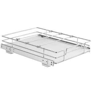 12.5"Wx16.5"Dx3.5"H Pull Out Cabinet Organizer, Heavy Duty Slide Out Pantry Shelves, Steel Roll Out Drawers, Sliding Drawer Storage for Home Under Sink, 14"Wx17.5"Dx7"H Install Size for Cabinet
