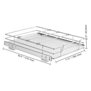 12.5"wx16.5"dx3.5"h pull out cabinet organizer, heavy duty slide out pantry shelves, steel roll out drawers, sliding drawer storage for home under sink, 14"wx17.5"dx7"h install size for cabinet