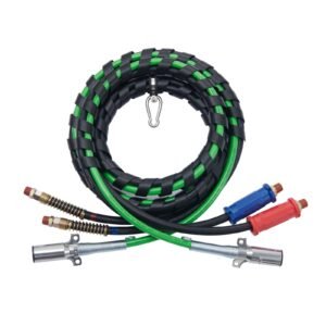 12ft semi truck air lines kit, 3 in 1 air hoses & abs power line for semi truck trailer tractor, 7 way plug electrical cord cable and rubber air lines hose assembly kit with hook & teflon tape