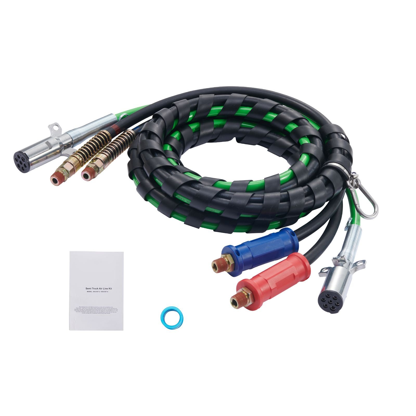 12ft semi truck air lines kit, 3 in 1 air hoses & abs power line for semi truck trailer tractor, 7 way plug electrical cord cable and rubber air lines hose assembly kit with hook & teflon tape