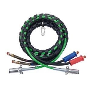 12ft semi truck air lines kit with 2pcs glad hands, 3 in 1 air hoses & 7 way abs electric power line, with 2pcs gladhand handles, 4pcs seals and tender spring kit for semi truck trailer tractor