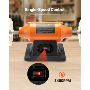 1/2hp bench buffer polisher, 6 inch bench polishing buffing machine, 3450rpm single speed benchtop polisher with 2pcs cloth wheels & cast iron base for metal, jewelry, wood polishing