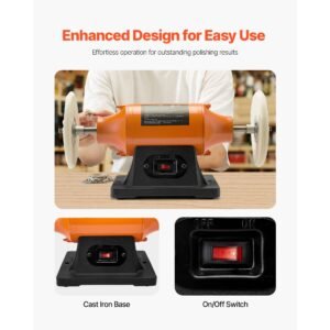 1/2hp bench buffer polisher, 6 inch bench polishing buffing machine, 3450rpm single speed benchtop polisher with 2pcs cloth wheels & cast iron base for metal, jewelry, wood polishing