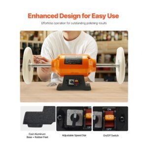 1/2hp bench buffer polisher, 8 inch bench polishing buffing machine, 1725rpm/3450rpm dual speed benchtop polisher with 2pcs cotton wheels & cast iron base for metal, jewelry, wood polishing