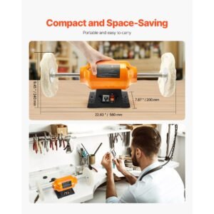 1/2hp bench buffer polisher, 8 inch bench polishing buffing machine, 1725rpm/3450rpm dual speed benchtop polisher with 2pcs cotton wheels & cast iron base for metal, jewelry, wood polishing