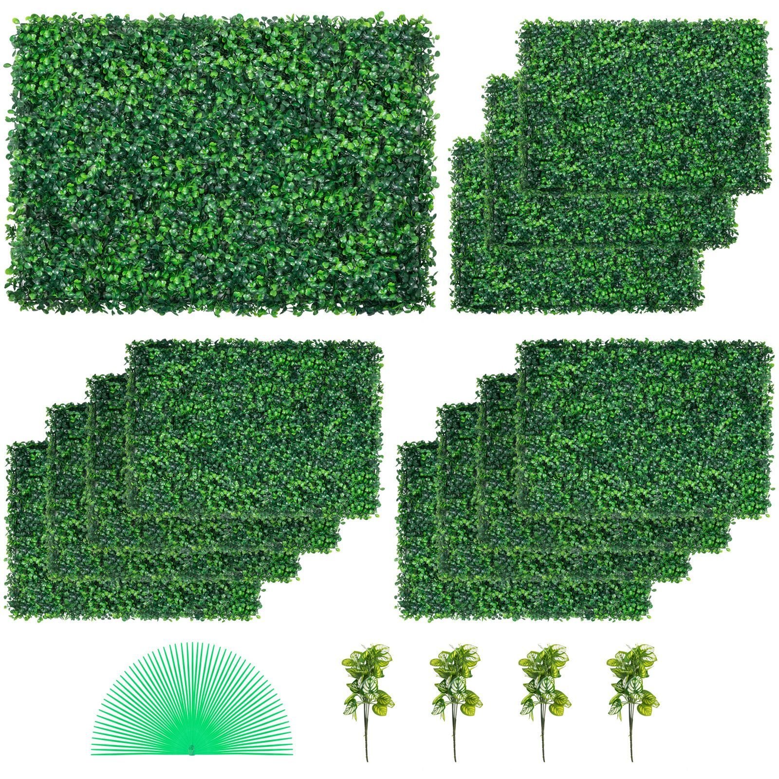 12pcs 24"x16" grass wall panels for 32 sq feet, boxwood hedge wall panels, artificial grass backdrop wall 1.6", privacy hedge screen uv protected for outdoor indoor garden fence backyard