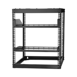 12U Open Frame Network Rack, 23 in Depth, Wall Mounted or Floor Standing Server Rack, Heavy Duty 4 Post, with Vented Shelves & Mounting Hardware, Holds All Your Networking IT Equipment AV Gear