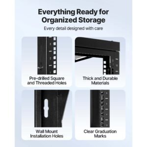 12u wall mount server rack, 150 lbs max load capacity, open frame network rack with 180 degrees gate swing, carbon steel, for 19 inch it network equipment & av devices computer server, black