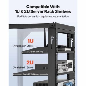 12u wall mount server rack, 150 lbs max load capacity, open frame network rack with 180 degrees gate swing, carbon steel, for 19 inch it network equipment & av devices computer server, black