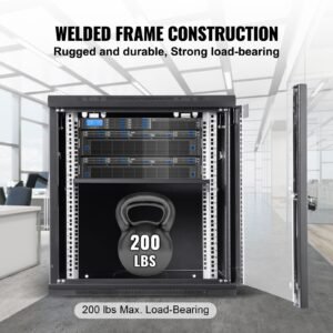 12u wall mounted server network cabinet, 15.5'' depth, secure rack enclosure, supports up to 200 lbs, lockable glass door & sides, ideal for it & a/v gear