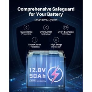 12v 50ah lifepo4 battery, up to 15000 cycles, deep cycle lithium iron phosphate battery with built in bms, low temperature protection, 10 years lifetime, for solar off grid home energy storage
