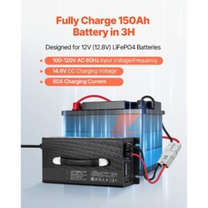 12v 60a lithium battery charger, 14.6v, ac dc lifepo4 smart charger, with anderson connector, led indicator, 0v activation, for lithium lifepo4 deep cycle rechargeable batteries of boat, rv