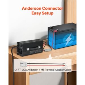 12v 60a lithium battery charger, 14.6v, ac dc lifepo4 smart charger, with anderson connector, led indicator, 0v activation, for lithium lifepo4 deep cycle rechargeable batteries of boat, rv