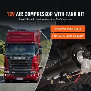 12v air compressor with tank 0.8 gallon/3 l, train horn air compressor, 120 psi working pressure onboard air compressor system for train air horns, inflating tires, air mattresses