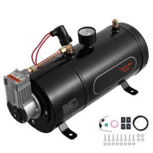 12V Air Compressor with Tank 0.8 Gallon/3 L, Train Horn Air Compressor, 120 psi Working Pressure Onboard Air Compressor System for Train Air Horns, Inflating Tires, Air Mattresses