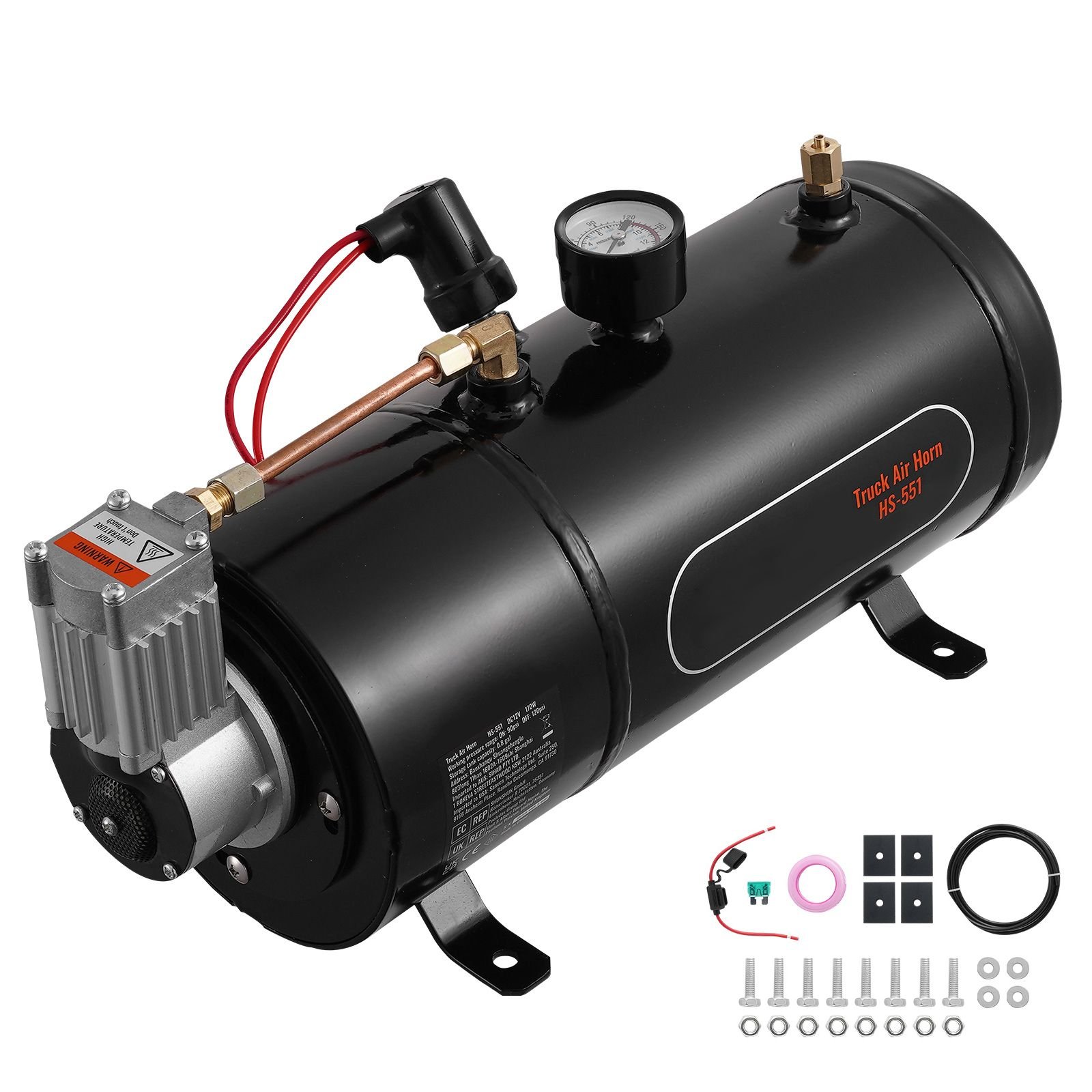 12v air compressor with tank 0.8 gallon/3 l, train horn air compressor, 120 psi working pressure onboard air compressor system for train air horns, inflating tires, air mattresses