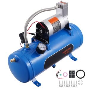 12v air compressor with tank 1.6 gallon/6 l, train horn air compressor, 120 psi working pressure onboard air compressor system for train air horns, inflating tires, air mattresses