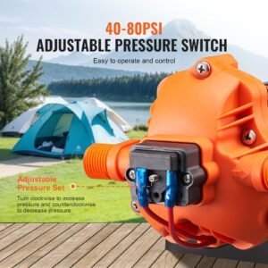 12v diaphragm pump, 1.8 gpm (6.81 l/min), 3 chamber 12 volt dc water pump with automatic pressure switch 40 100 psi adjustable, 60 psi, 1/2'' mnpt port, for rv yacht food truck camper marine