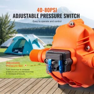 12v diaphragm pump, 3 gpm (11.36 l/min), 3 chamber 12 volt dc water pump with automatic pressure switch 40 100 psi adjustable, 50 psi, 1/2'' mnpt port, for rv yacht food truck camper marine