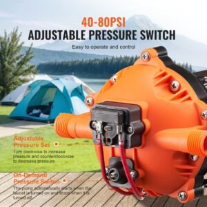 12v diaphragm pump, 5 gpm (18.93 l/min), 5 chamber 12v dc water pump with automatic pressure switch 40 100 psi adjustable, 1/2'' mnpt port, for agricultural irrigation construction site drainage