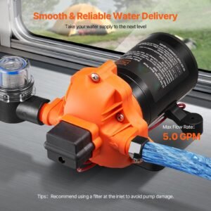 12v diaphragm pump, 5 gpm (18.93 l/min), 5 chamber 12v dc water pump with automatic pressure switch 40 100 psi adjustable, 1/2'' mnpt port, for agricultural irrigation construction site drainage