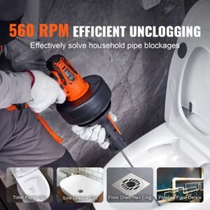 12v electric drain auger, 25ft cordless plumbing snake auto feed, pipeline snake drain clog remover with power drill for 3/4" 2" pipes, 2.0ah battery and charger included