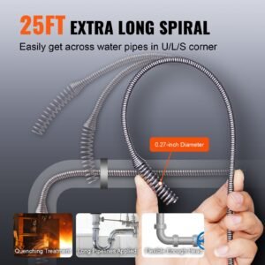 12v electric drain auger, 25ft cordless plumbing snake auto feed, pipeline snake drain clog remover with power drill for 3/4" 2" pipes, 2.0ah battery and charger included