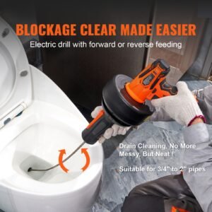 12v electric drain auger, 25ft cordless plumbing snake auto feed, pipeline snake drain clog remover with power drill for 3/4" 2" pipes, 2.0ah battery and charger included