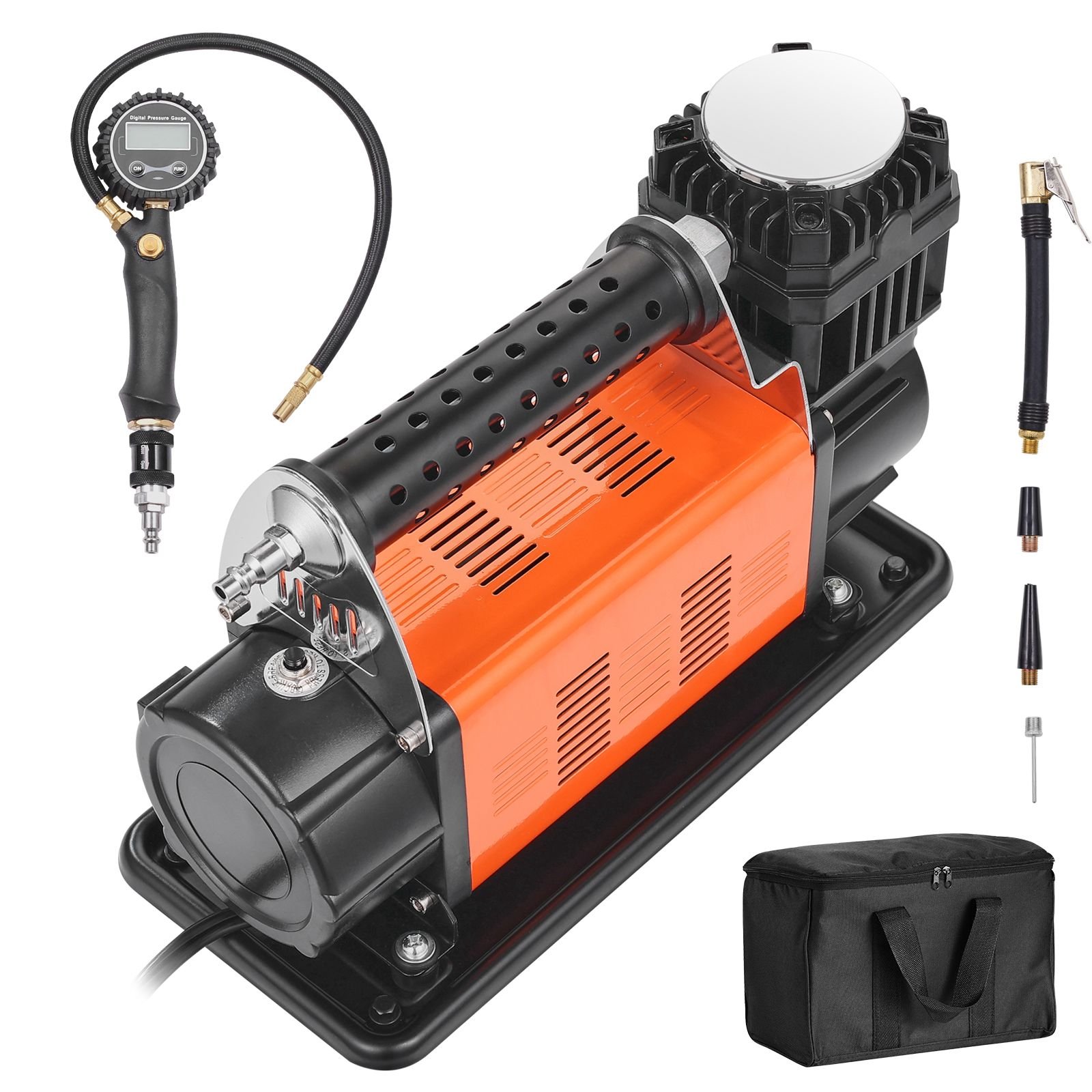 12v heavy duty air compressor with digital pressure gauge tire inflator kit, 7.06 cfm portable tire inflator, 150psi offroad air pump with adapters for trucks car suv 4 x 4 vehicle rv