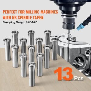 13 pcs precision r8 collet set, 1/8'' 7/8'', 45# mill collet chuck 0.0012"/30μm tir with 13 labeled storage boxes, for milling machine drill presses boring machine machining center