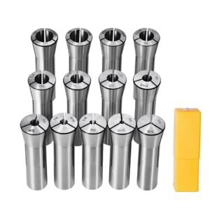 13 pcs Precision R8 Collet Set, 1/8'' - 7/8'', 45# Mill Collet Chuck 0.0012"/30μm TIR with 13 Labeled Storage Boxes, for Milling Machine Drill Presses Boring Machine Machining Center