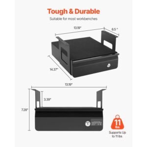 13" wide under desk drawer slide out, under desk mounted pull out drawer attachment, hidden desktop storage organizer, lockable under table pencil drawer for sit stand workstation, 14x13x7 in