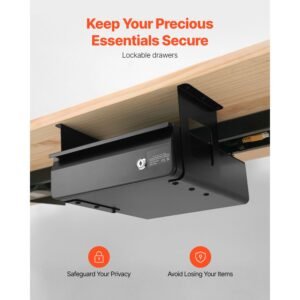 13" wide under desk drawer slide out, under desk mounted pull out drawer attachment, hidden desktop storage organizer, lockable under table pencil drawer for sit stand workstation, 14x13x7 in