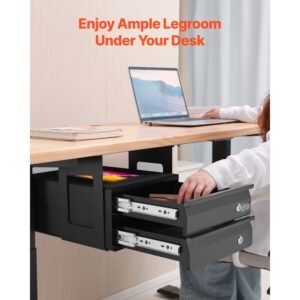 13" wide under desk drawer slide out, under table pull out drawer attachment, hidden desktop 2 layer storage organizer, lockable undermount pencil drawer for sit stand workstation, 14x13x10 in