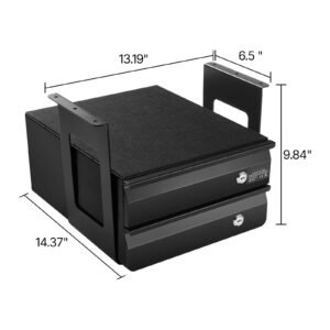 13" wide under desk drawer slide out, under table pull out drawer attachment, hidden desktop 2 layer storage organizer, lockable undermount pencil drawer for sit stand workstation, 14x13x10 in