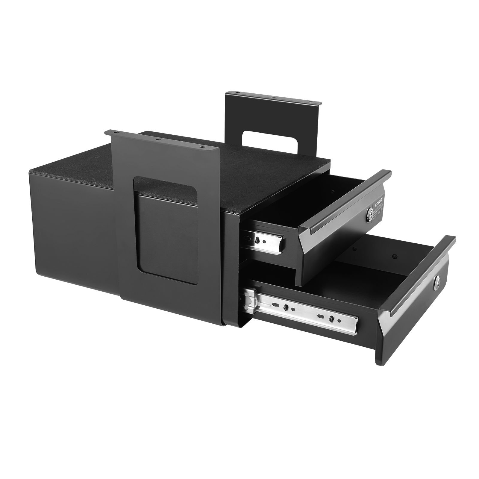 13" wide under desk drawer slide out, under table pull out drawer attachment, hidden desktop 2 layer storage organizer, lockable undermount pencil drawer for sit stand workstation, 14x13x10 in