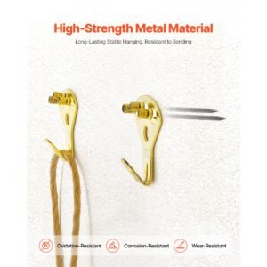 130 pieces picture hanging kit, 10lb, 20lb, 30lb, 50lb, 75lb and 100lb picture hangers, metal pictures hanging hooks with nails for mirror, painting, photo frame on drywall & wooden wall, gold