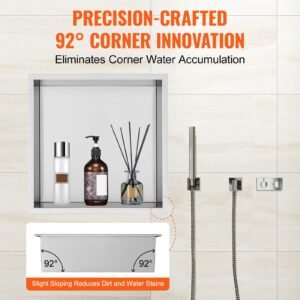 13"x13" no tile shower niche 304 stainless steel, wall inserted niche recessed double shelves, sealed waterproof rust resistant modern niche for shower bathroom soap storage, silver