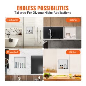 13"x13" no tile shower niche 304 stainless steel, wall inserted niche recessed double shelves, sealed waterproof rust resistant modern niche for shower bathroom soap storage, silver