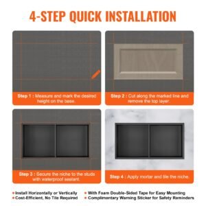13"x25" no tile shower niche 304 stainless steel, wall inserted niche recessed double shelves, sealed waterproof rust resistant easy cleaning modern niche for shower or soap storage bathroom
