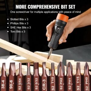 1/4" drive torque screwdriver wrench set | 10 70 in lbs torque adjustment range | 1 in lb increment torque screwdriver | driver bits set with view window, 12 bits & case, magnetic function