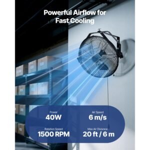 14 inch industrial wall mount fan, high velocity 2473 cfm outdoor fan with 3 speeds, waterproof ip44 garage wall fan with aluminum blades for workshop, warehouse, greenhouse