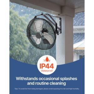 14 inch industrial wall mount fan, high velocity 2473 cfm outdoor fan with 3 speeds, waterproof ip44 garage wall fan with aluminum blades for workshop, warehouse, greenhouse
