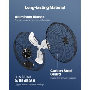 14 inch industrial wall mount fan, high velocity 2473 cfm outdoor fan with 3 speeds, waterproof ip44 garage wall fan with aluminum blades for workshop, warehouse, greenhouse