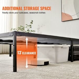 14 inch queen metal bed frame platform, no box spring needed, 1500 lbs loading capacity embedded heavy duty mattress foundation with steel slat support, easy assembly, noise free