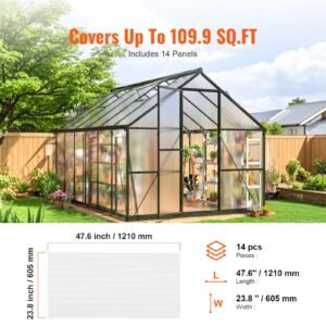 14 pack polycarbonate greenhouse panels, 2' x 4' x 0.32'' roof panels sheets, waterproof uv protected corrugated plastic roofing, impact resistance clear roofing sheets for greenhouse/garden